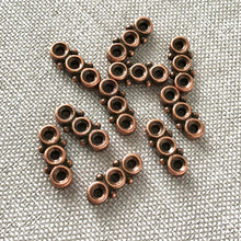 Load image into Gallery viewer, Copper Spacer Bar - 3 Strand - 5mm x 12mm - Copper Plated Pewter - Pack of 10 Spacer Bars - The Attic Exchange