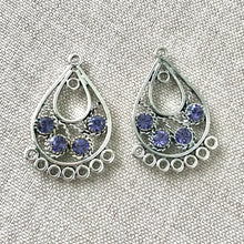 Load image into Gallery viewer, Tanzanite Swarovski Crystal Teardrop Chandelier Component - Silver Plated - 21mm x 29mm - Package of 2 Findings - The Attic Exchange