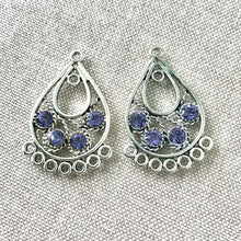 Load image into Gallery viewer, Tanzanite Swarovski Crystal Teardrop Chandelier Component - Silver Plated - 21mm x 29mm - Package of 2 Findings - The Attic Exchange