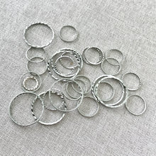 Load image into Gallery viewer, Textured Nickel Plated Silver Round CIrcle Links - 10mm to 20mm - Nickel Silver Plated - Package of 27 Links - The Attic Exchange
