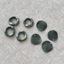 Load image into Gallery viewer, Oxidized Silver Wavy Circle Links with Drops - 11mm - Circle Connector Link - Oxidized Silver Plated - Package of 4 Links and 4 Drops - The Attic Exchange
