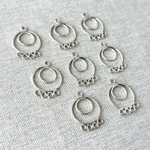 Load image into Gallery viewer, Circle Chandelier Drop - 15mm Round 4 Loops - Sterling Silver - Package of 8, polished silver chandelier components with four attachment loops for jewelry making.