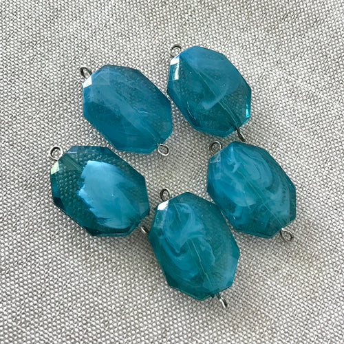 Teal Marble Faceted Oval Links - Acrylic - 15mm x 19mm - Package of 5 Links - The Attic Exchange