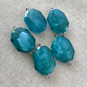 Teal Marble Faceted Oval Links - Acrylic - 15mm x 19mm - Package of 5 Links - The Attic Exchange
