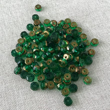 Load image into Gallery viewer, Gold Emerald Green Czech Glass Faceted Rondelle - 6mm - Gold and Emerald Green - Package of 112 Beads - The Attic Exchange