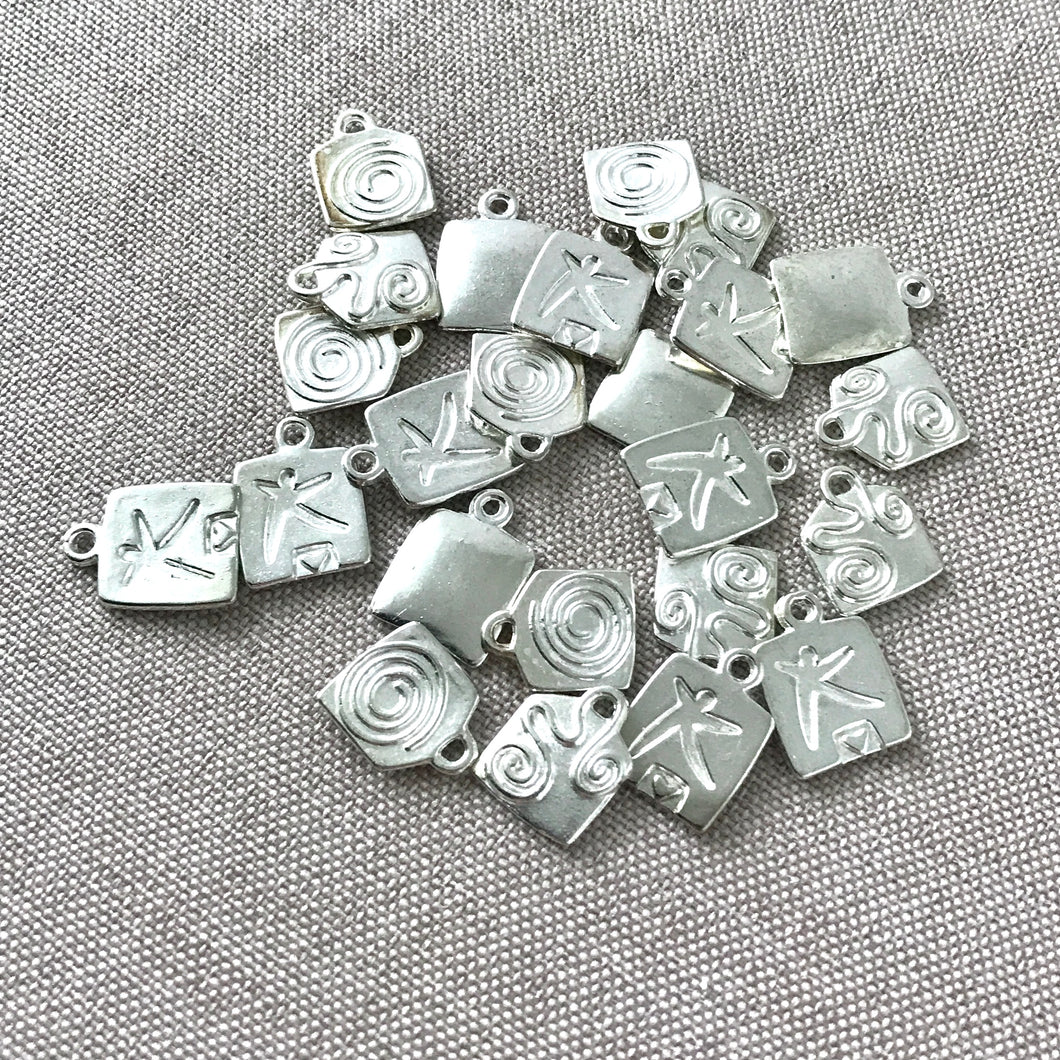 Silver Swirl Sea Star Rectangle Charms - 15mm - Silver Plated - Package of 24 Charms - The Attic Exchange