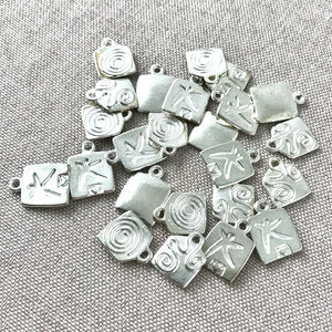 Silver Swirl Sea Star Rectangle Charms - 15mm - Silver Plated - Package of 24 Charms - The Attic Exchange