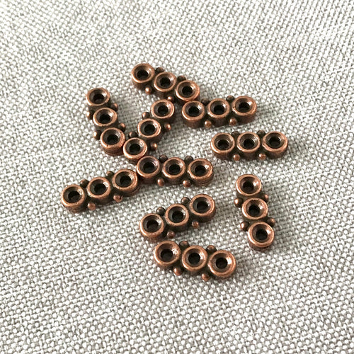 Copper Spacer Bar - 3 Strand - 5mm x 12mm - Copper Plated Pewter - Pack of 10 Spacer Bars - The Attic Exchange