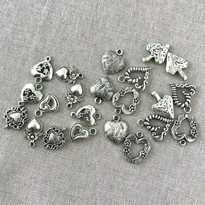 Silver Heart Charm Mix - Tibetan Silver - Mixed Sizes - Package of 22 Charms - The Attic Exchange