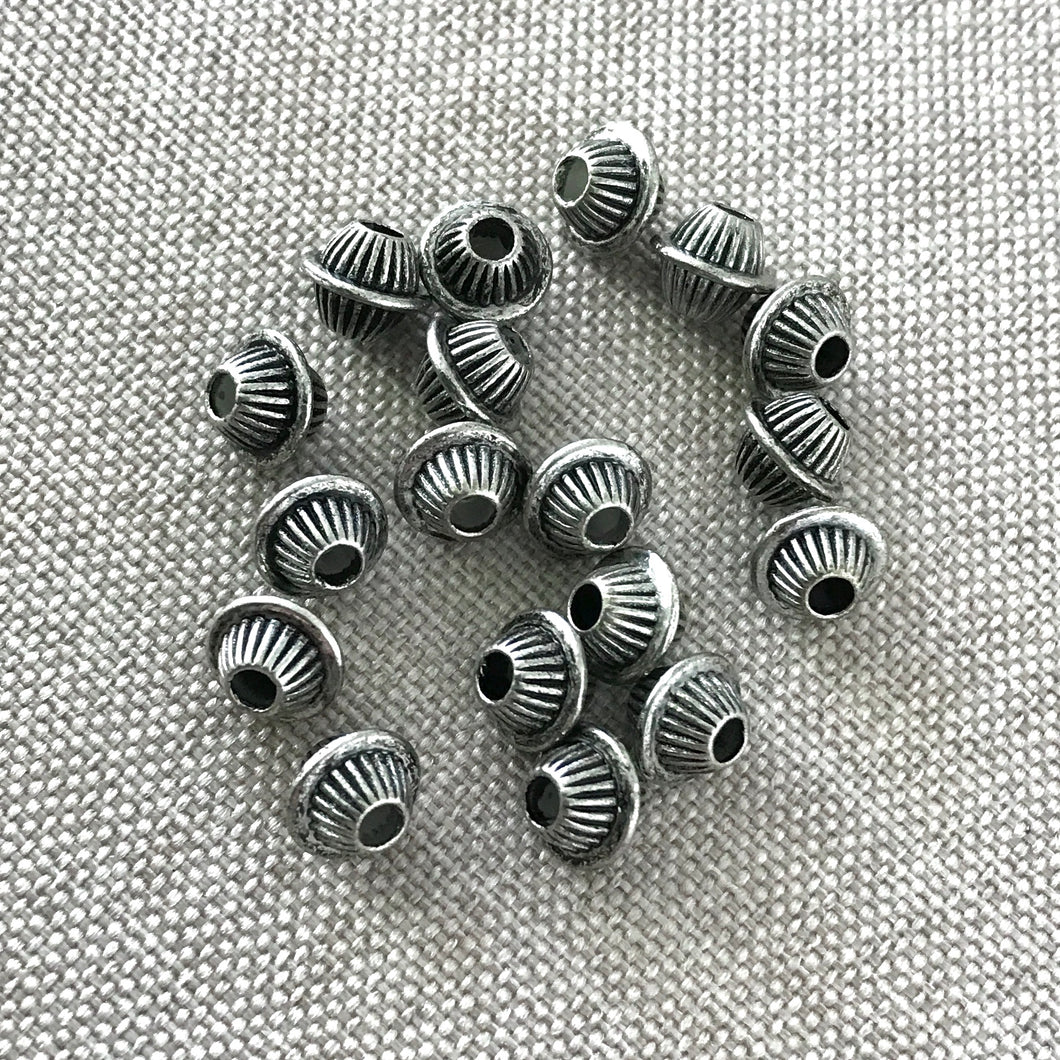 Corrugated Spacer Beads - Antique Silver Plated - 5mm - Package of 18 Beads - The Attic Exchange