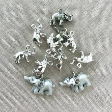 Load image into Gallery viewer, 3D Elephant Charms - Silver Plated - Rhinestone and Enamel - 18mm and 24mm - Package of 11 Charms - The Attic Exchange