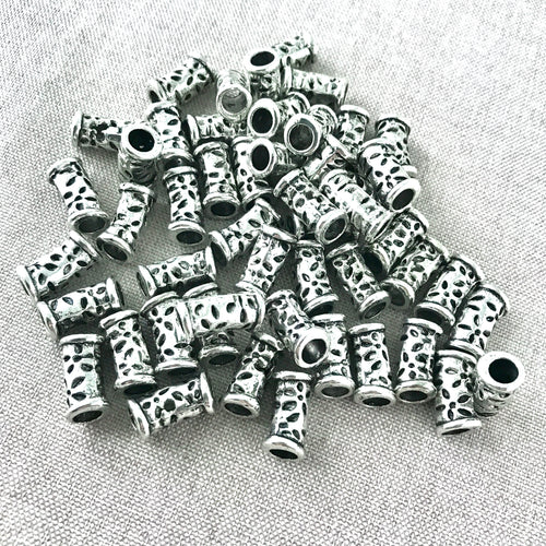 Speckled Tube Spacer Beads - Antique Silver Plated - Large Hole - 6mm x 15mm - Package of 50 Beads - The Attic Exchange