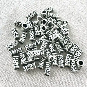 Speckled Tube Spacer Beads - Antique Silver Plated - Large Hole - 6mm x 15mm - Package of 50 Beads - The Attic Exchange