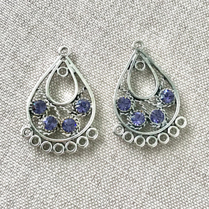 Tanzanite Swarovski Crystal Teardrop Chandelier Component - Silver Plated - 21mm x 29mm - Package of 2 Findings - The Attic Exchange