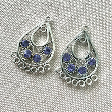Load image into Gallery viewer, Tanzanite Swarovski Crystal Teardrop Chandelier Component - Silver Plated - 21mm x 29mm - Package of 2 Findings - The Attic Exchange