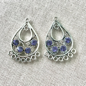 Tanzanite Swarovski Crystal Teardrop Chandelier Component - Silver Plated - 21mm x 29mm - Package of 2 Findings - The Attic Exchange