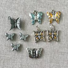 Load image into Gallery viewer, Silver Butterfly Charm Mix - Some Enamel - Silver Plated - Mixed Sizes - Package of 9 Charms - The Attic Exchange