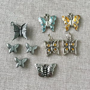 Silver Butterfly Charm Mix - Some Enamel - Silver Plated - Mixed Sizes - Package of 9 Charms - The Attic Exchange