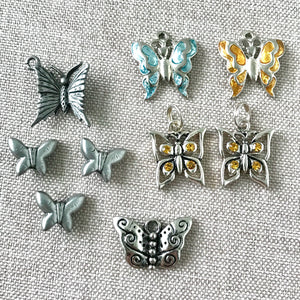 Silver Butterfly Charm Mix - Some Enamel - Silver Plated - Mixed Sizes - Package of 9 Charms - The Attic Exchange