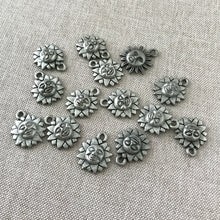 Load image into Gallery viewer, Pewter Silver Small Sun Charms - 13mm - Pewter Antique Silver - Sun - Celestial - Package of 14 Charms - The Attic Exchange