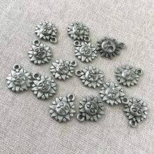 Load image into Gallery viewer, Pewter Silver Small Sun Charms - 13mm - Pewter Antique Silver - Sun - Celestial - Package of 14 Charms - The Attic Exchange