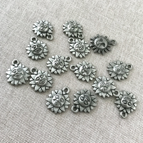 Pewter Silver Small Sun Charms - 13mm - Pewter Antique Silver - Sun - Celestial - Package of 14 Charms - The Attic Exchange