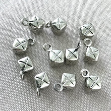 Load image into Gallery viewer, Antique Silver Plated  Wrapped Cube Dangle Charms - 10mm - Antiqued Silver Plated - Heavy - Package of 11 Charms - The Attic Exchange