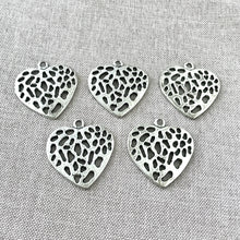 Load image into Gallery viewer, Antique Silver Plated Large Textured Heart Charms - 30mm - Antiqued Silver-Plated - Package of 5 Charms - The Attic Exchange