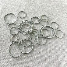 Load image into Gallery viewer, Textured Nickel Plated Silver Round CIrcle Links - 10mm to 20mm - Nickel Silver Plated - Package of 27 Links - The Attic Exchange