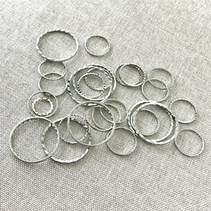 Textured Nickel Plated Silver Round CIrcle Links - 10mm to 20mm - Nickel Silver Plated - Package of 27 Links - The Attic Exchange