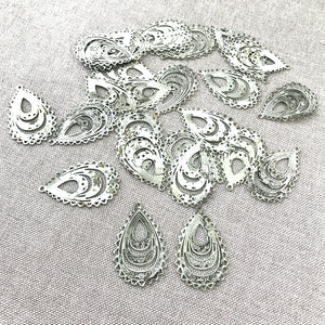 Lace Teardrop Chandelier Components - 20mm x 30mm - Nickel Silver Plated - Package of 28 Components - The Attic Exchange