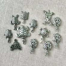 Load image into Gallery viewer, Unique Pewter Turtle Charm Mix - Assorted Sizes - Package of 12 Charms - The Attic Exchange
