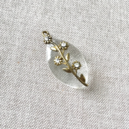 Flower Rhinestone Antique Brass Clear Acrylic Pendant - 17mm x 45mm - Package of 1 Pendant - The Attic Exchange
