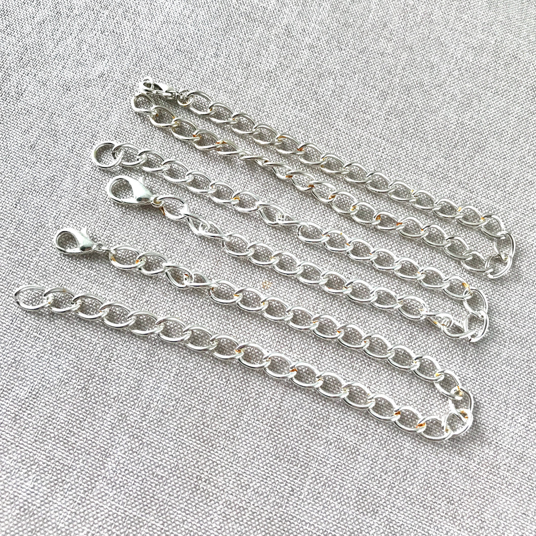 Silver Plated Curb Chain Bracelets - Silver Plated - 8