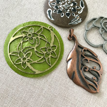 Load image into Gallery viewer, Pendant Set - Flower Coconut Shell Green Capiz Shell Copper Antique Silver Plated - Large Pendants - Package of 4 Pendants - Blue Moon Beads - The Attic Exchange