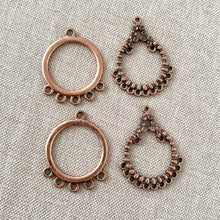 Load image into Gallery viewer, Antiqued Copper Teardrop and Circle Chandelier Drop - 30mm - Round 5 Loops - Teardrop 11 Loops- Antique Copper - Package of 4 Findings - The Attic Exchange