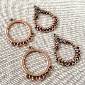 Antiqued Copper Teardrop and Circle Chandelier Drop - 30mm - Round 5 Loops - Teardrop 11 Loops- Antique Copper - Package of 4 Findings - The Attic Exchange