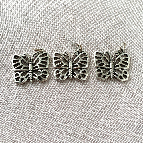Antiqued Silver Open Butterfly Charms - 20mm - Antique Silver Plated - Package of 3 Charms - The Attic Exchange