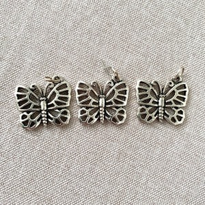Antiqued Silver Open Butterfly Charms - 20mm - Antique Silver Plated - Package of 3 Charms - The Attic Exchange