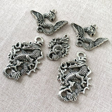 Load image into Gallery viewer, Dragon Charms - Antiqued Silver-Plated - Large - Package of 5 Charms - The Attic Exchange