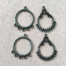 Load image into Gallery viewer, Antiqued Silver Teardrop and Circle Chandelier Drop - 30mm - Round 5 Loops - Teardrop 11 Loops- Antique Silver - Package of 4 Findings - The Attic Exchange
