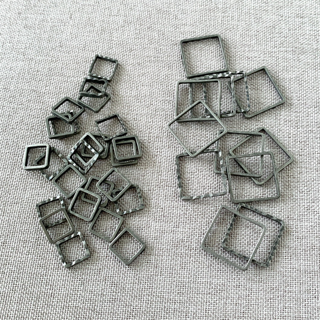 Textured Satin Antiqued Silver Square Links - 8mm and 14mm - Antique Silver Plated - Package of 36 Links - The Attic Exchange