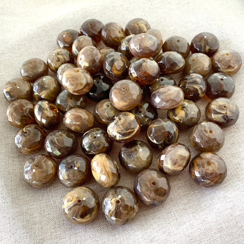 Brown Marble Faceted Rondelle Beads - Acrylic - 14mm x 20mm - Package of 55 Beads - The Attic Exchange