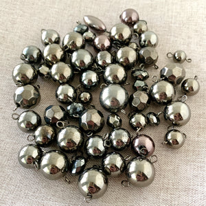 Gunmetal Acrylic Bead Link Dangle Mix - Round - Mixed Sizes - Package of 52 Pieces - The Attic Exchange