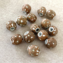 Load image into Gallery viewer, Boho Brown Clay and Diamond Barrel Beads - 14mm - Barrel - Package of 14 Beads - The Attic Exchange