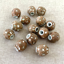 Load image into Gallery viewer, Boho Brown Clay and Diamond Barrel Beads - 14mm - Barrel - Package of 14 Beads - The Attic Exchange