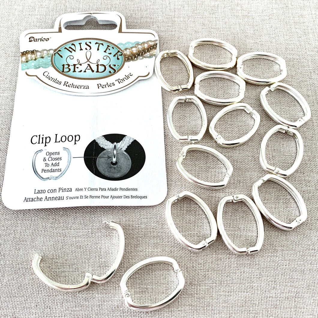 Bright Silver Twister Bead Clasp Clip Loop For Pendants - 26mm x 20mm - Silver Plated - Package of 14 Clips - The Attic Exchange