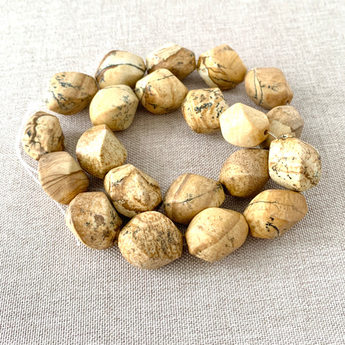 Picture Jasper Gemstone Beads - 13mm x 18mm - Oval Twist - Grade N - Package of 21 Beads - The Attic Exchange