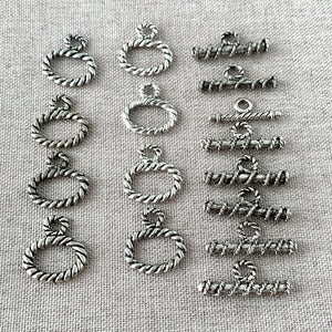 Rope Antique Silver Plated Toggle Clasps - 15mm - Package of 8 Sets - The Attic Exchange