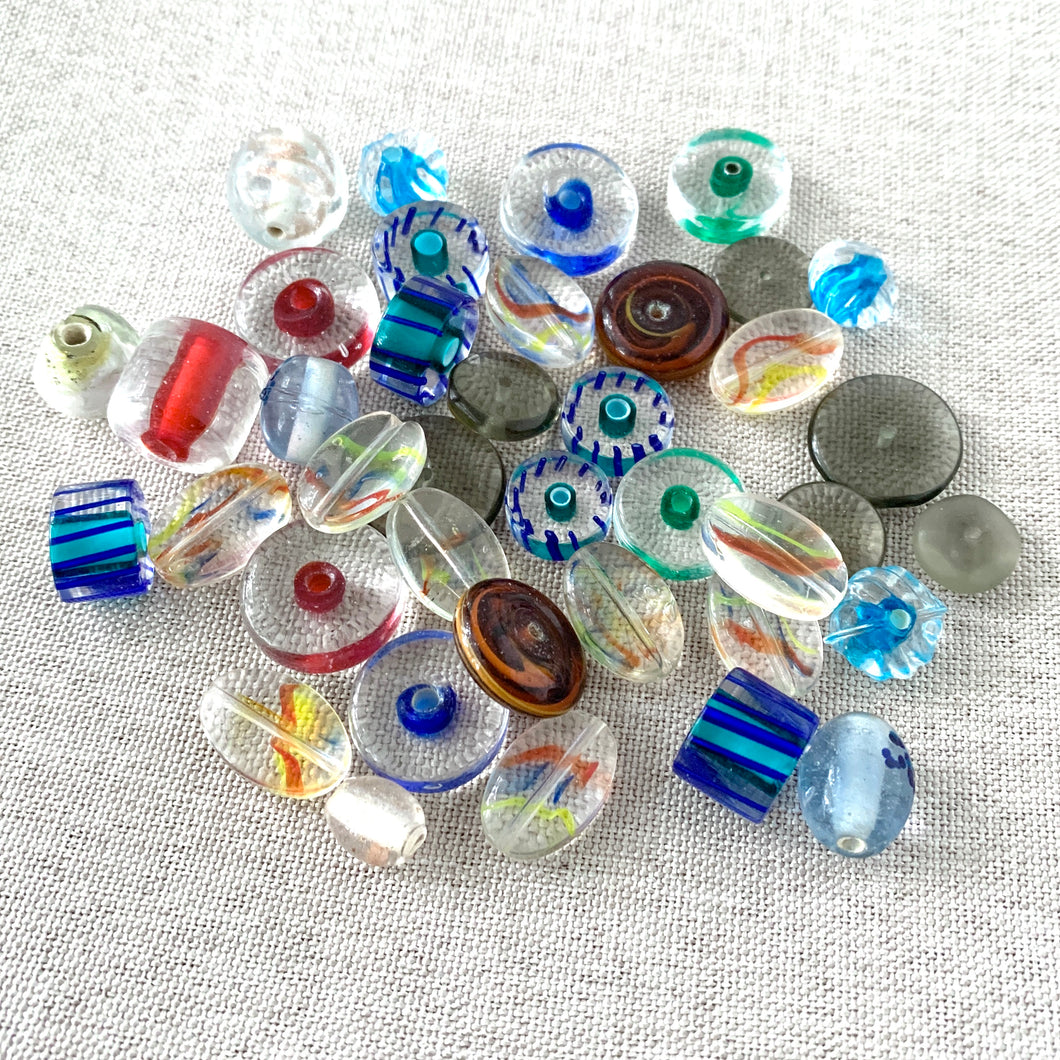 Striped Transparent Glass Beads - Mixed Shapes and Sizes - Package of 38 Beads - The Attic Exchange